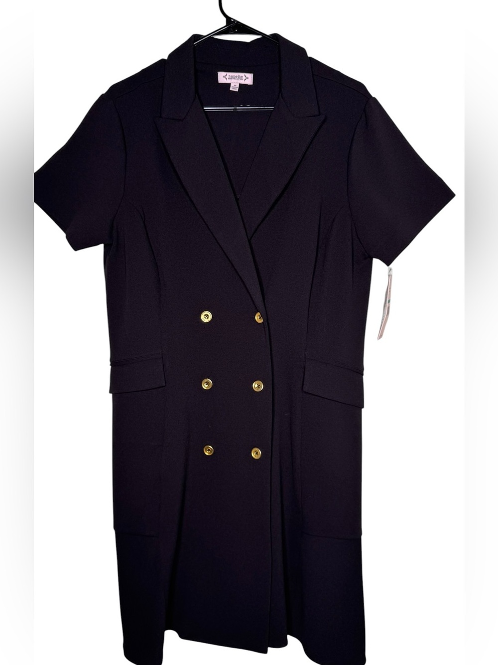 Nanette Lepore Black Blazer Dress Size 16 NWT Double Breasted Gold Buttons